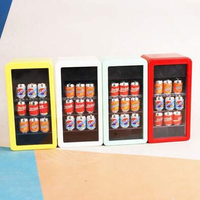 Miniature Mini Supermarket Fridge With 9 Cans, Freezer Model, Realistic Beverages, Mini Supermarket Model Scene, Food Toys, Convenience Store Goods, Popular Supermarket Decor, Dollhouse Decor, Kitchen Decor, Desktop Ornament, Roleplay Toy, Durable Handcraft, Suitable For Miniature Furniture, Toy House Accessories, Convenience Store Supplies, Office Desk Decor, Room Decor, Kitchen Scene Decor, Bedroom Accessories, Photography Props, Personalized Gift