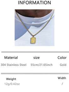 1pc Titanium Steel 26 Initial Letter Necklace, Geometric Hip Hop Style Pendant, Personalized Name Necklace, Suitable For Boyfriend Birthday/Valentine's Day Gift - Yellow Gold - View 22