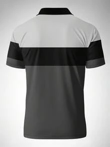 Men's Comfortable Contrast Color Casual Short Sleeve Polo Shirt, Summer Sports - Grey - View 3