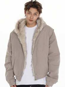 Nuevo abrigo de algodón para hombre con cuello de piel y forro polar grueso y cálido estilo parejas  moda invierno - Gris - Ver 1