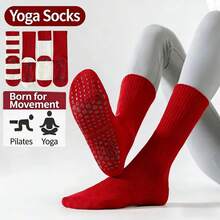 1Pair Women's Yoga Pilates Socks Chinese Zodiac Red Long Tube Combed Cotton Non-Slip High Elastic Antibacterial Pilling Free Daily Wear. - Red and White - View 2