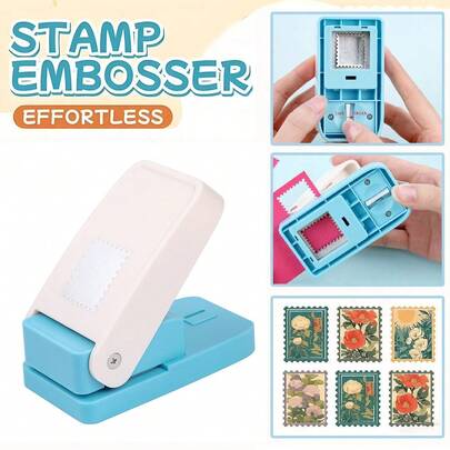 Rectangular/Square Postage Stamp Shape Craft Hole Punch, Scalloped Edge Paper Punch For Card Making, Scrapbooking, DIY, Portable Lever Action Puncher