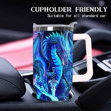 1 Piece 40 Oz Mysterious Dragon Cup With Lid, Insulated Travel Cup, Gift For Dad, Mom, Sister, Perfect For Halloween, Independence Day, Birthday Gift, Coffee Cup, Strange Things, Coffee Cup, Water Bottle, Gifts For Women, Durable Stainless Steel Water Bottle With Detachable Cup For Daily Use - 白色 - 查看 4