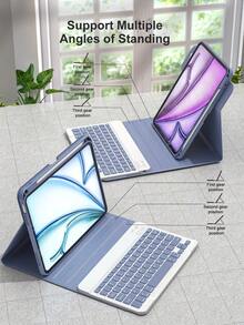 Rotating Keyboard Case Compatible With Ipad (A16) 11th/10th Generation, 7th/8th/9th, Air 4th/5th/(M2) 2024 / (M3) 2025, Pro 11 (2018/2020/2021/2022), 360° Cover With PU Leather Detachable Wireless Keyboard Battery 150mAh & Built-In Pencil Holder, Dusty Purple - Dusty Purple - View 5