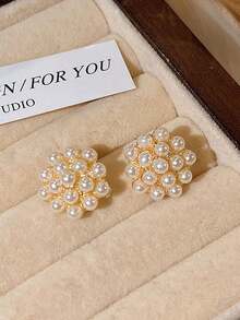 Andkiss 6 Pairs Elegant & Fashionable Shiny Round & Square Faux Pearl Stud Earrings Set - Gold - View 3