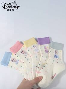 1/5 Pairs Disney Children Socks, Decorated With Frozen Elsa Princess Cartoon Patterns, Suitable For Boys And Girls, Everyday Wear, Outdoor Activities, School, Home, (Holiday Gift), Suitable For Spring, Summer, Autumn, Winter - Multicolor - View 4