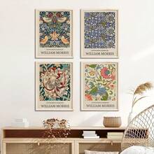 Bộ 4 tranh nghệ thuật William Morris - Tranh hoa cổ điển, thích hợp trang trí nhà cửa, phòng ngủ, phòng khách, phòng tắm, tường; Có thể chọn tranh kèm khung. - Nhiều màu - Xem 1