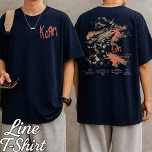 Korn Gothic Nu Metal Rock Band T-Shirt, International Music, Unisex, Men's And Women's, 100% Cotton, Top Premium Streetwear, New Release, Immediate Shipping, Various Colors!! Plus Size - 藏蓝色 - 查看 2