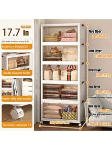 2/3/4/5 Layers Plastic Folding Storage Box With Multi-Layer, Stackable Storage Box With Wheels, Suitable For Home Storage Of Books, Clothes, Toys, Closet, Wardrobe, Bedroom, Bathroom, Office, Basic Bedroom Furniture Storage Box - White - View 14