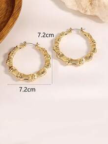 1 Đôi Khuyên Tai Vòng Thắt Nút Tre Ngoại Cỡ, Khuyên Tai Vòng Tròn Lớn Màu Vàng Nổi Bật Dành Cho Hip Hop, Street Dance, Nightclub - Cây tre - Xem 4