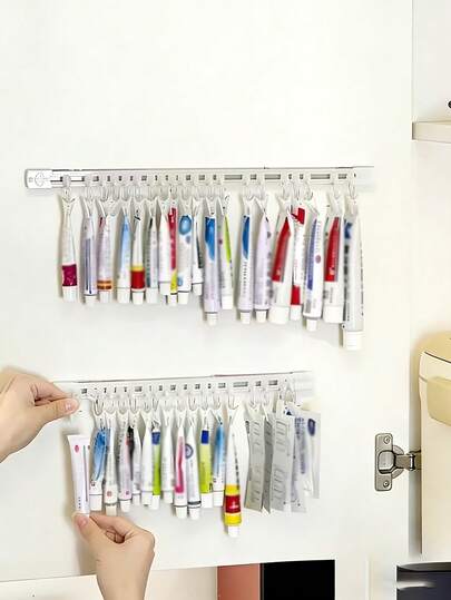 Thick Plastic Hanging Storage Rack With Pull-Out Sliding Track And Door Hanging Clips - Space-Saving Cabinet Organizer Rack With Reinforced Clips