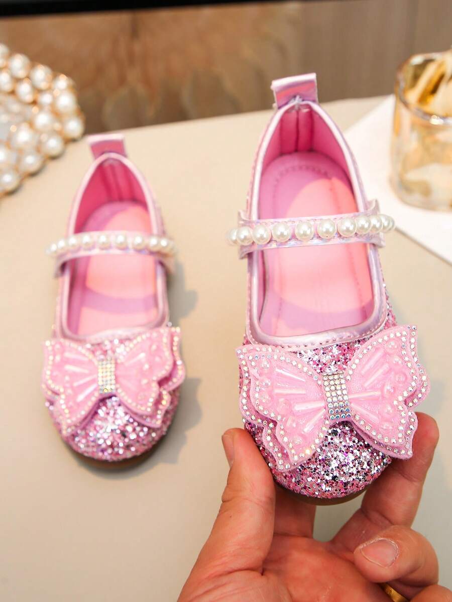 1 Đôi giày công chúa đính sequin hình bướm màu tím, giày đế mềm trang trí ngọc trai cho bé gái mùa xuân/hè, thích hợp cho tiệc sinh nhật, biểu diễn ở trường và các dịp khác, giày nhỏ đa năng. - Hồng - Xem 1