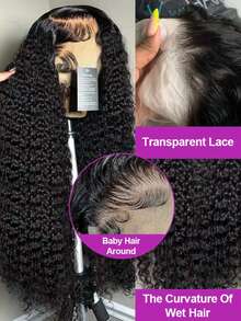 36 Inch Deep Wave Lace Front Wigs Human Hair 13x6 HD Transparent Lace Frontal Wigs Human Hair Glueless Human Hair Wig 250 Density Deep Curly Wigs Human Hair For Women Pre Plucked With Baby Hair Natural Black Color - Natural Black - Xem 8