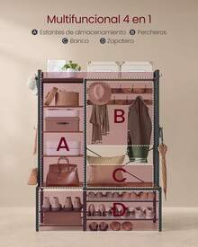 Entryway Coat Rack With Shoe Bench And 5 Storage Shelves, 9 Clothes Hooks And 6 Side Hooks, 40 X 120 X 190 Cm, Rustic Brown And Ink Black HSR426B01 - 復古棕色 + 墨黑色 - 查看 4