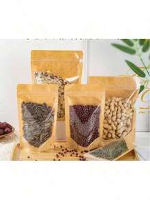 50个透明前开口牛皮纸自立拉链袋，可重复密封食品保鲜袋，带透明窗口 - 非常适合存放零食、糖果、坚果、咖啡 - 密封设计，保鲜省空间，方便整理食品储藏室和厨房，简约包装，是家庭厨师、上班族、送礼和圣诞节的理想之选。 - 彩色 - 查看 8