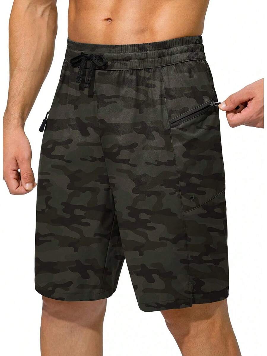 Men's Swim Trunks Quick Dry Board Shorts With Zipper Pockets Beach Shorts Bathing Suits Men - No Mesh Liner - Green Camo - 查看 1