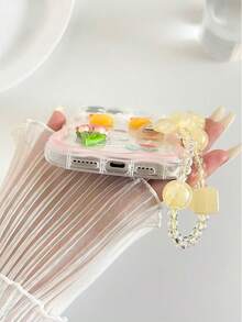 1pc Cream Patterned Painted Accessory With Attached Chain And Wavy Edge Cartoon Phone Case Compatible With IPhone 14, 14 Pro, 14 Pro Max, 13, 13 Pro, 13 Pro Max, 11, 11 Pro Max, 12, 12 Pro, 12 Pro Max, XR, XS, 15, 15 Pro, 15 Pro Max, 16, 16 Pro, 16 Pro Max, 17, 17 Pro, 17 Air, 17 Pro Max, Galaxy S24, A04, A12, A13, A14, A23, A24, A32, A33, A51, A52, A53, A54, A72, Redmi Series Redmi 9, Redmi 9A, Shock-Proof Phone Case - Multicolor - View 8