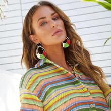 Raffia Hoop Earrings For Women Fun Boho Summer Beach Earrings Lightweight Handmade Straw Wicker Rattan Dangle Earrings Statement Geometric Round Drop Earrings - 聖誕淚滴 - 查看 7