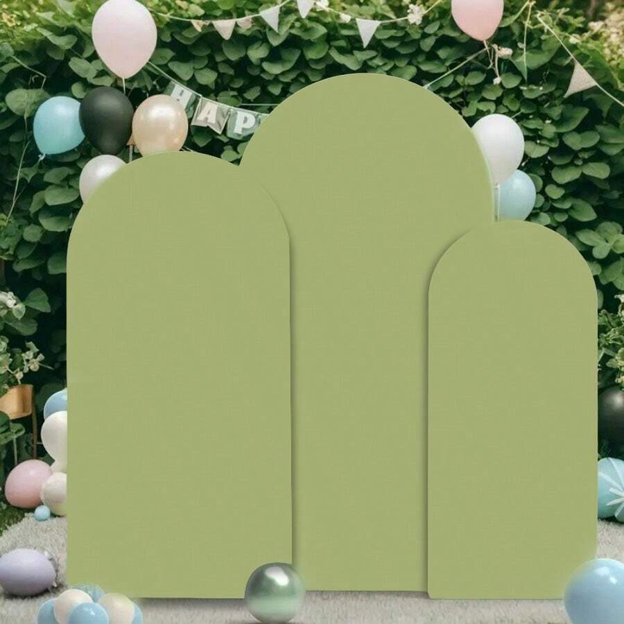 2D门帘背景幕布，橄榄绿/宝石蓝/黑色拱形设计，尺寸有120厘米、150厘米、180厘米、200厘米和220厘米可选，适用于婚礼，采用双面弹力面料制成，适合生日派对和婚礼拱门装饰（不含拱门支架）。