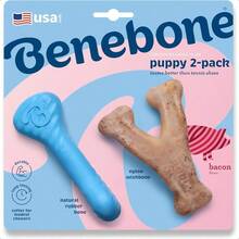 Benebone Puppy Paquete de 2 Hueso de Goma/Wishbone Bacon Tiny - como en la foto - Ver 1