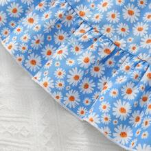 MommBaby Baby Girl Summer Beach Daisy Print Sleeveless Dress With Hat - Baby Blue - View 5