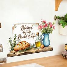 1/3 件装墙贴/置物架，以水彩面包和花瓶图案、励志名言为特色，防水可移除壁纸，适用于厨房瓷砖和餐厅背景墙装饰。 - 彩色 - 查看 7