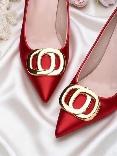 2pcs Detachable DIY Shoe Accessories, Metal Square Buckle Decor For High Heels, Fashion Elegant Shoe Clips For Women Heels, Shoes, Sandals, Pumps, Bridal Shoes, Date Shoes, Wedding Shoes, Office Shoes - Black, White, Apricot, Red, Nude