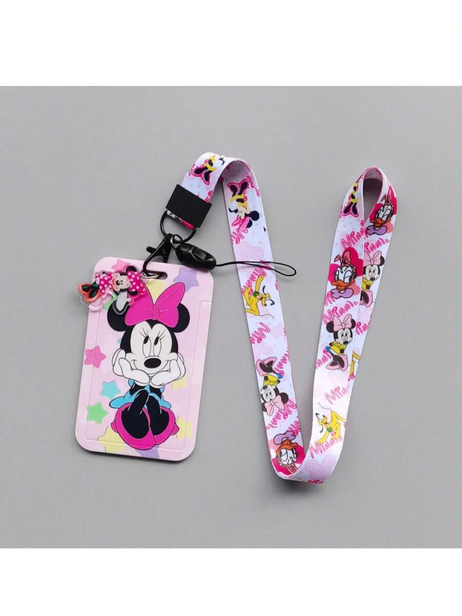 4pcs Disney Cartoon Student Campus Meal Card Holder, Mickey Mouse Lanyard ID Card Case, Badge Holder, Subway/Bus Pass Holder, Campus Card Holder, Kindergarten Card Holder, 1pc Lanyard + Clip, Card Holder Set + Lanyard "Campus...Frame" - Multicolor - View 1