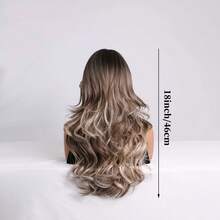 Peluca de fibra sintética marrón mezclada con flequillo para mujer, hecha de material de fibra resistente al calor, diseño de estilo vacacional con redecilla de rosa, adecuada para ocasiones para principiantes - Marrón degradado - Ver 7