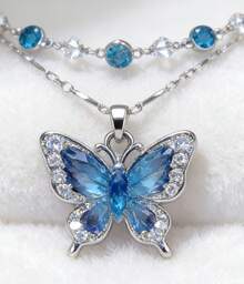 2pcs Blue Double Layer Choker Clavicle Necklace Women Girls, Jewelry,Western Jewelry,Valentine's Day,Jewelry,Necklace,Bracelet Set,Wedding Jewelry,Bracelets Women - Nhiều màu - Xem 2
