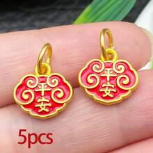 5/15pcs Chinese Style Blessings Charms Alloy Enamel Double-Sided Pendants Matte Gold Lucky Charms For DIY Bracelet Necklace Jewelry Making