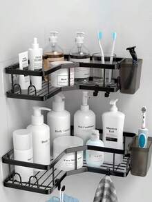 New Bathroom Shelf, Triangular Rack For Vanity, Washroom, No Drilling Required, Made Of Carbon Steel, Sturdy And Durable, Toilet Wall Mounted Storage Rack, Wall Mounted Shelf - Multicolor - View 7