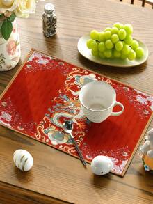 4/6pcs Chinese Dragon Pattern Chinese New Year Style Placemats, Heat Insulation Pads, Dining Table Decor, New Year Party Tableware Coasters, Modern Home Decor Linen Placemat Accessories - Multicolor - View 2