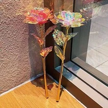 1支彩色发光玫瑰，人造花束，永不凋谢的花卉装饰，多色塑料假花，仿玫瑰，送给女性的礼物，母亲节礼物，情人节礼物，生日/婚礼派对，家居装饰 - 彩色 - 查看 6