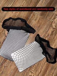 1 par de medias de rejilla de unicolor básico para mujer, de alta elasticidad - Negro - Ver 6