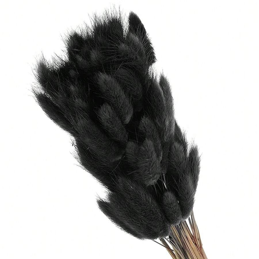 15.7in Bunny Tails Dried Flowers, 120pcs Pampas Grass Decor Rabbit Tail Natural Pampas Grass Bulk Fluffy Faux Pampas Grass Dried For Home Boho Decor Vase Wedding Table, Black - 黑色的 - 查看 1