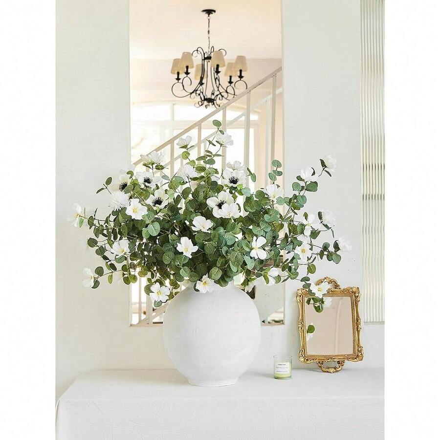 Artificial Flowers With Greenery Stems Faux Plants Indoor Branches For Tall Vase Ultra-Realistic, 14 Pcs Wedding Centerpieces, Home Decor & DIY Bouquets - 2024-尤加利葉 - 查看 1
