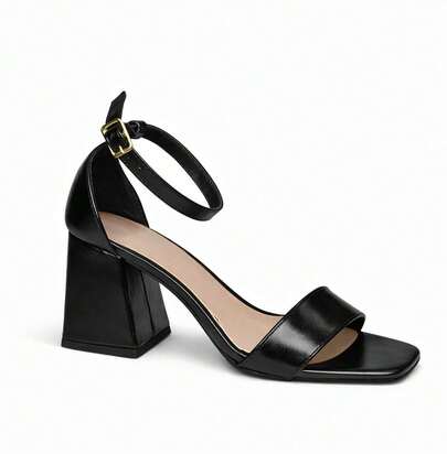 Sandalia Feminina Bloco Confortável Elegante Festa elegante Fivela Festa Casamento Escritório Blogueira tira couro