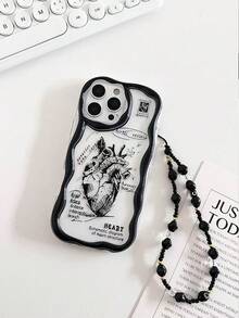 奶油色波浪边亮面爱心彩绘防摔手机壳，配串珠手链配件，兼容 17 Pro/17 Air/17/17 Pro Max/16/11/16 Pro/16 Plus/16 Pro Max、Galaxy S25/S25 Plus/S25 Ultra/A16/A36/A26/A56/A50/A12/A32/A52、11/12 Pro/12/12 X/13 Pro/14 Pro/15 Pro、Redmi 10/9/Note9/12c/Note11 Pro/Note8 Pro - 彩色 - 查看 4