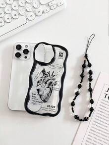 奶油色波浪边亮面爱心彩绘防摔手机壳，配串珠手链配件，兼容 17 Pro/17 Air/17/17 Pro Max/16/11/16 Pro/16 Plus/16 Pro Max、Galaxy S25/S25 Plus/S25 Ultra/A16/A36/A26/A56/A50/A12/A32/A52、11/12 Pro/12/12 X/13 Pro/14 Pro/15 Pro、Redmi 10/9/Note9/12c/Note11 Pro/Note8 Pro - 彩色 - 查看 5