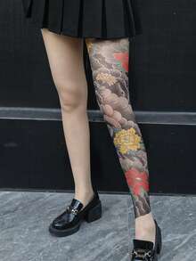 Quần tất dài đến bắp chân in hình xăm, quần tất unisex in hình hoa và rồng nhiều màu sắc, thiết kế hình xăm 360 độ, vớ in thêu liền mạch mang đậm văn hóa truyền thống. - Nhiều màu - Xem 4