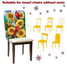1pc/4pcs/6pcs/10pcs Spring & Summer Series 3 Little Birds Surrounded By Blooming Sunflowers Print Short Plush Chair Cover, Removable Short Plush Material Chair Backrest Protector Cover, Suitable For Dining Room, Living Room, Home Chairs, Decorative Chair Cover For Seasons And Holidays, Fits Restaurants, Offices, Living Rooms, Hotels And Home Decor - Multicolor - View 10