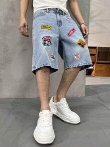 Men's Fashionable Street Casual Commuting Distressed Denim Shorts, Summer - Medium Wash - View 4