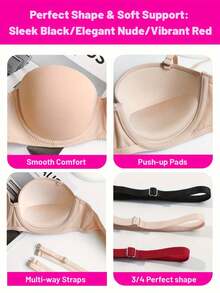 3pcs/Set Women's Solid Color Wired Bras With Detachable Straps (Recommend Sizing Up) - Multicolor - View 5