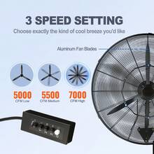 24 Inch Wall-Mount Misting Fan, 3-Speed IP44 Waterproof Oscillating Wall Fan, Max. 7000 CFM Wall Mounted Fan For Outdoor, Commercial, Residential, Greenhouse, Workshop, Patio, Black, ETL Listed - Xem 3