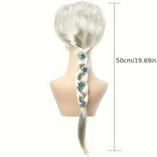 1pc Princess Long Braid Wig Hair Clip Costume Party Dress Up Princess Wig, Cartoon Character Wig For Halloween, Thanksgiving, Christmas Birthday Gift - White - View 8