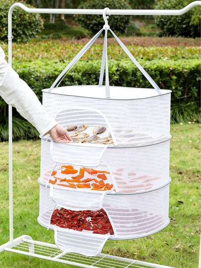 Tendedero plegable con cubierta de red a prueba de viento y insectos, tendedero plegable de gran resistencia con cierre de cremallera, tendedero de malla plegable con asa, adecuado para hierbas, verduras, pescado y frutas, aplicable para el hogar, camping y reuniones, estructura de tela fácil de limpiar