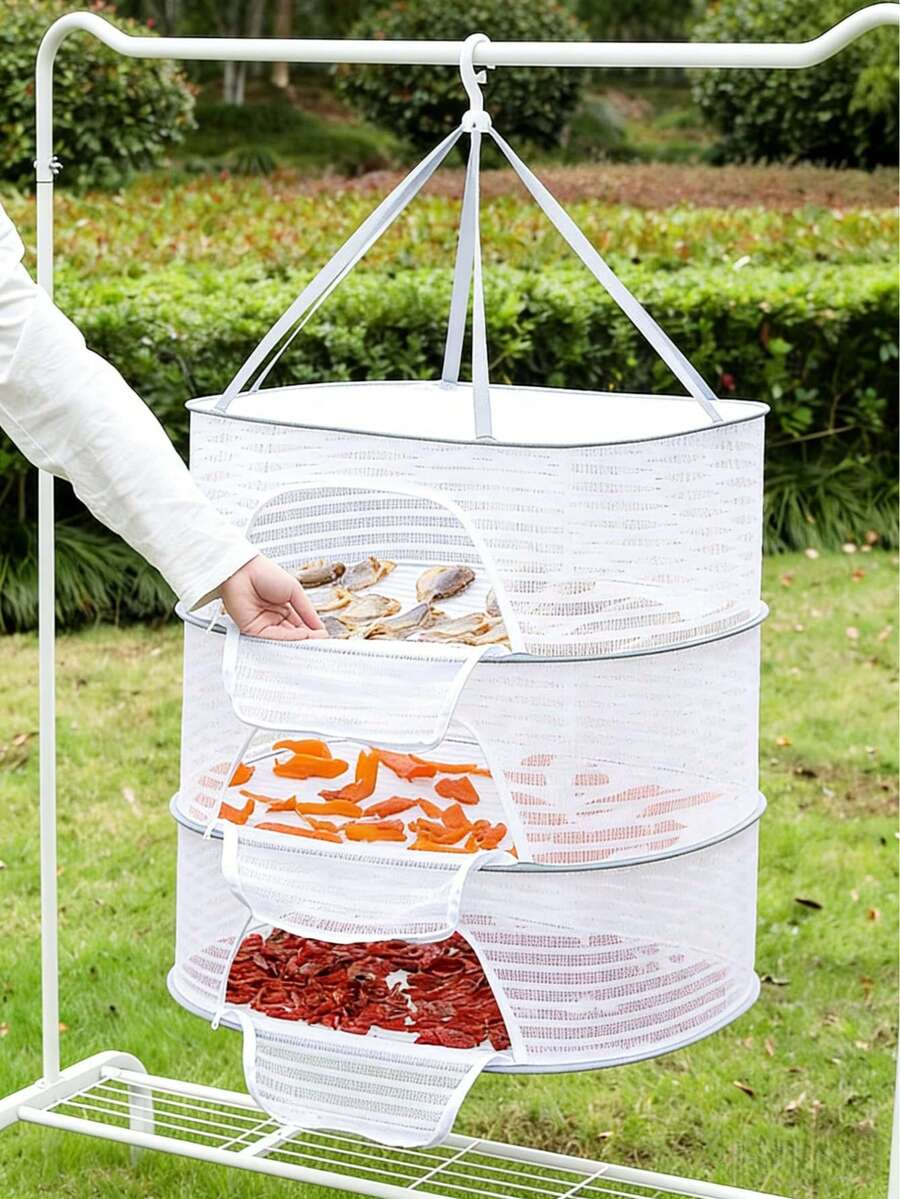 Foldable Drying Rack With Windproof And Insect-Proof Net Cover, Heavy Duty Collapsible Clothes Drying Rack With Zipper Closure, Space-Saving Mesh Drying Rack With Handle, Suitable For Herbs, Vegetables, Fish And Fruits, Applicable For Home, Camping And Gatherings, Easy To Clean Fabric Structure