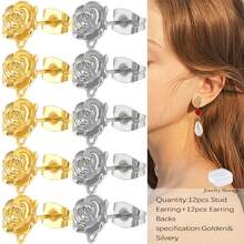 KMEOSCH Rose Shape Brass Stud Earrings Parts With Single Loop For DIY Drop Dangle Earrings 20pcs/24pcs (10pcs/12pcs Studs + 10pcs/12pcs Earring Backs) - Rose Earrings - View 8