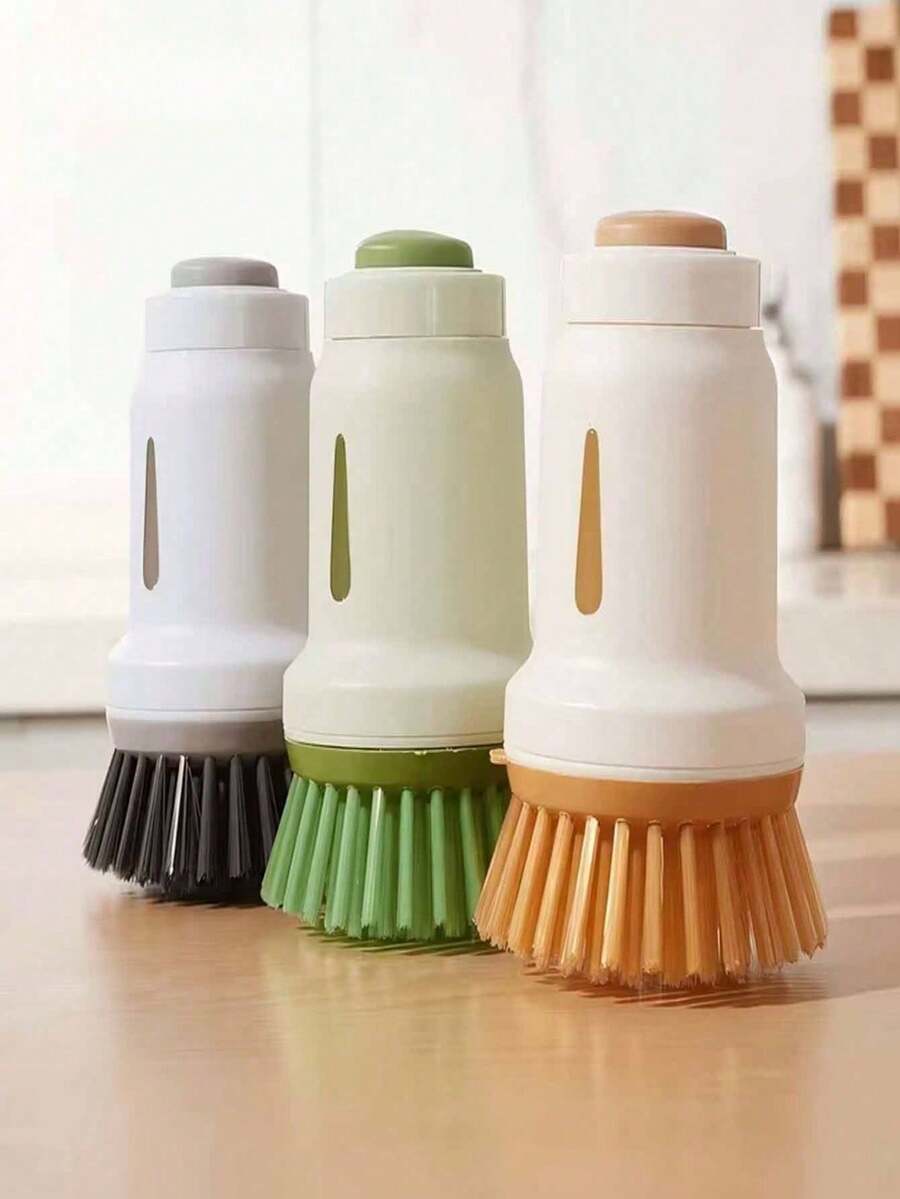 1pc Practical Kitchen Liquid Dish Brush, Household Pressure Activated Pot & Pan Scrubber, Multi-Functional Non-Scratch Cleaning Tool - Multicolor - View 1